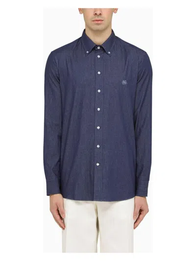 Etro Button-down Collar Cotton Shirt In Blue