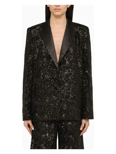 Rotate Birger Christensen Rotate Oversized Sequin-studded Blazer In Black