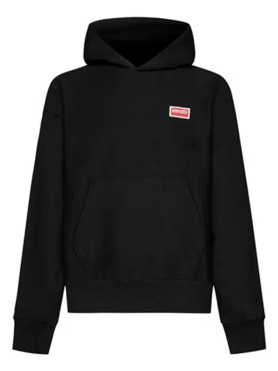 Kenzo Black Hoodie With Logo Print At The Front And Back In Stretch Cotton Man In Black
