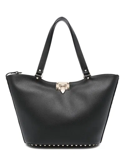Valentino Garavani Women Rockstud Small Leather Tote Bag In Black