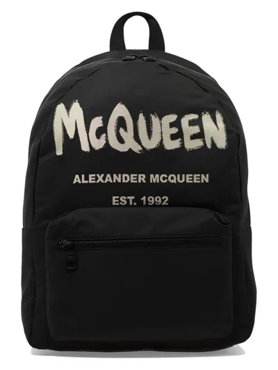 Alexander Mcqueen Black Graffiti Metropolitan Printed Backpack In Black