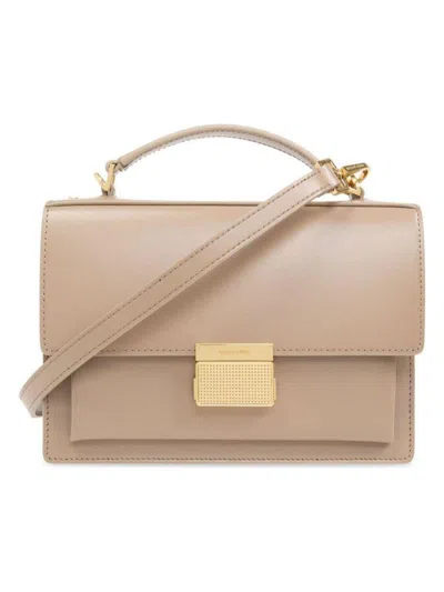 Golden Goose Deluxe Brand Structured Handbag With Gold-tone Clasp And Versatile Straps In Cappuccino