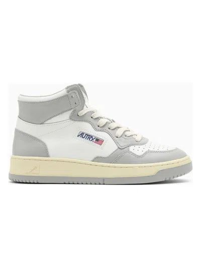 Autry Leather Mid-top Sneakers Contrast Sole In Gray