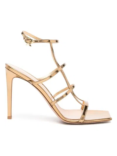 Gianvito Rossi Gold-tone Caged 95mm Patent Leather Sandals In Mekong