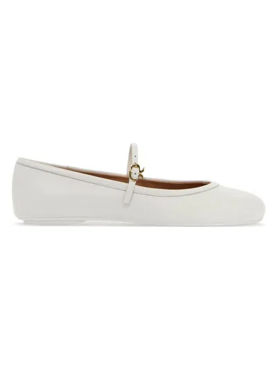 Gianvito Rossi 10mm Carla Soft Leather Ballerina Flats In Bianco