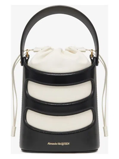 Alexander Mcqueen The Rise Nappa Leather Bucket Bag In Blackivory