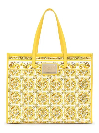 Dolce & Gabbana Yellow Majolica-print Canvas Large Tote Bag In Yellow,orange
