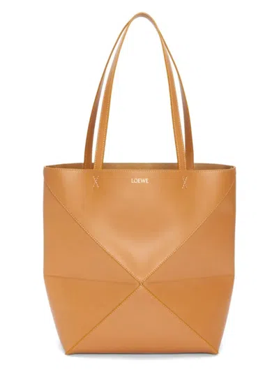 Loewe Puzzle Fold Mini Tote Bag In Shiny Leather In Warmdesert