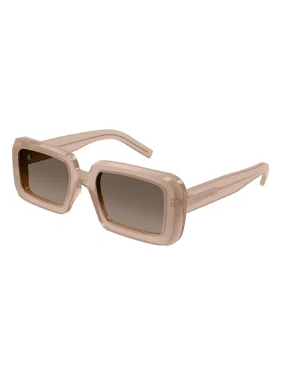 Saint Laurent Sunrise Thick Rectangle Acetate Sunglasses In Orange