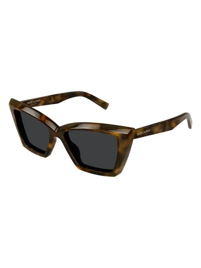 Saint Laurent Beveled Acetate Cat-eye Sunglasses In Havana