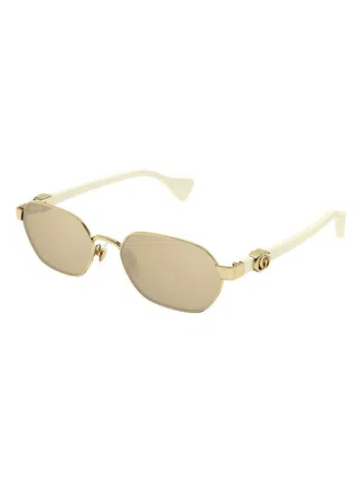 Gucci Running Mini Rectangular Sunglasses In Gold