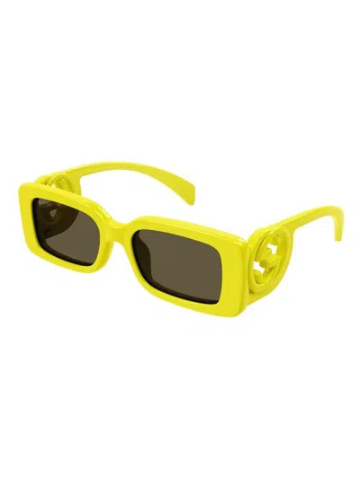 Gucci Monochrome Gg Rectangle Acetate Sunglasses In Yellow
