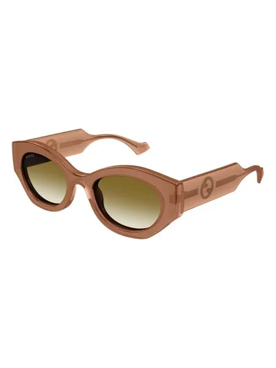 Gucci Interlocking G-logo Oval-frame Sunglasses In Brown