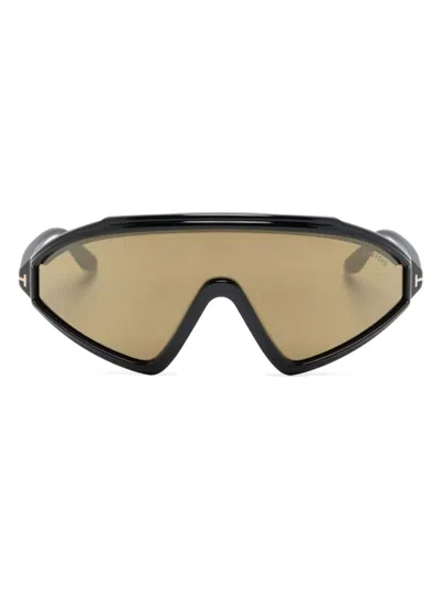 Tom Ford Shield Frame Acetate Sunglasses In Shiny Black