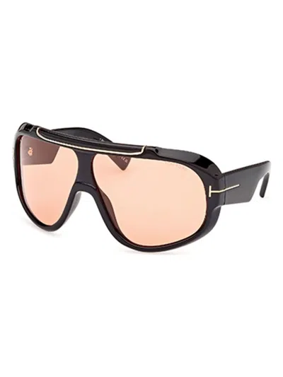 Tom Ford Rellen Brown Mask Unisex Sunglasses Ft1093 01e 71 In Shiny Black