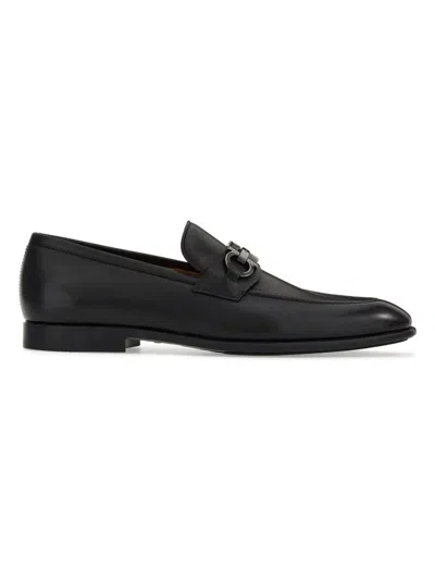 Ferragamo Black Gancini Plaque Leather Loafers - Men's - Calfskin/goat Skin/rubber In Black