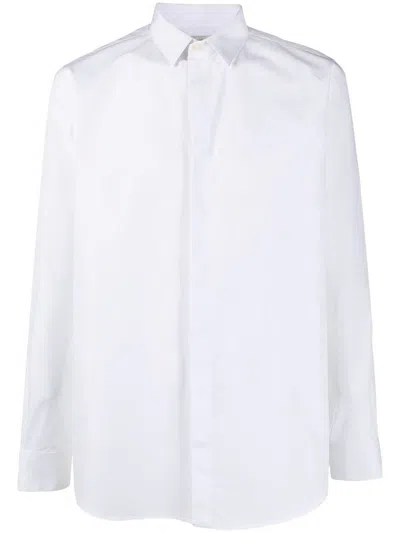 Saint Laurent White Pointed Collar Long Sleeve Shirt In Cotton Man In 9000