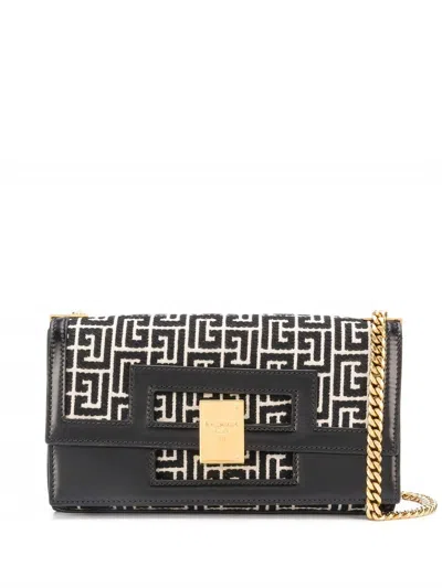 Balmain Medium 1945 Heritage Monogram Jacquard Bag In Ivory,black
