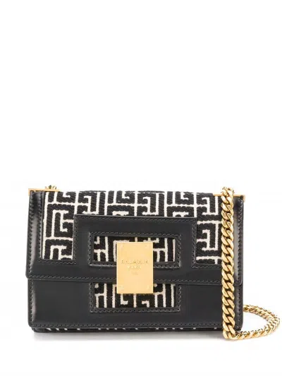 Balmain Elegant Ivory Monogram Jacquard Handbag For Women In Ivory,black