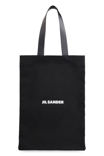 Jil Sander Stylish Black Canvas Tote Handbag For Women In Black