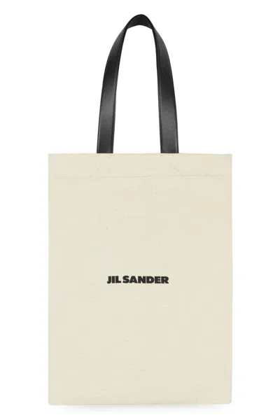Jil Sander White White Logo Large Tote In Beige