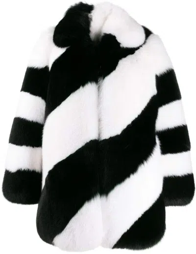 Saint Laurent Fur Diagonal Striped Jacket In Lack White