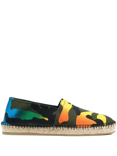 Valentino Camouflage Print Canvas Espadrillas In Nero St. Multicolor,naturale