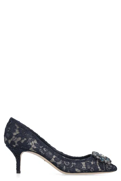 Dolce & Gabbana Scarpe Con Tacco In Pizzo Blu Notte Donna In Blue