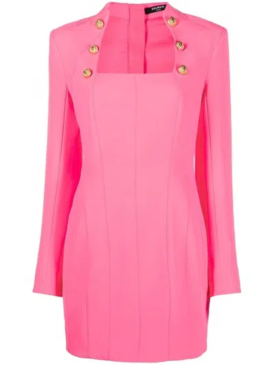 Balmain Embellished Pleated Wool Mini Dress In 4kb