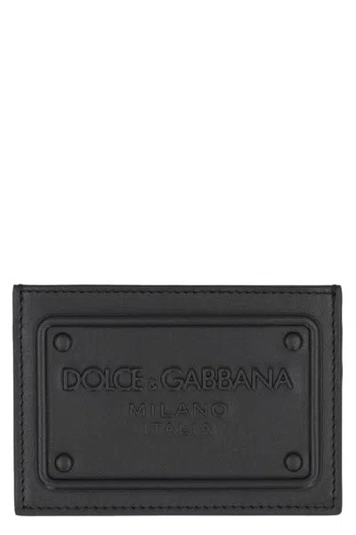 Dolce & Gabbana Small Zip-around Wallet In Calfskin With Raised Logo In Black