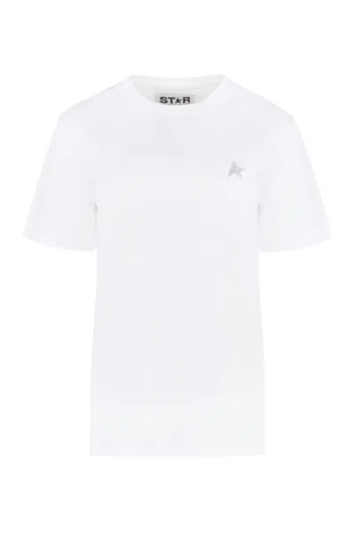 Golden Goose White And Silver Cotton Logo T-shirt In White