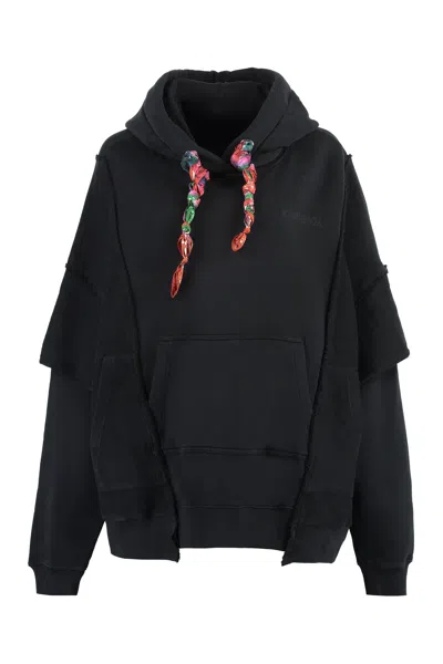 Khrisjoy Towel Cloth Effect Splice Hooded Sweater In Black