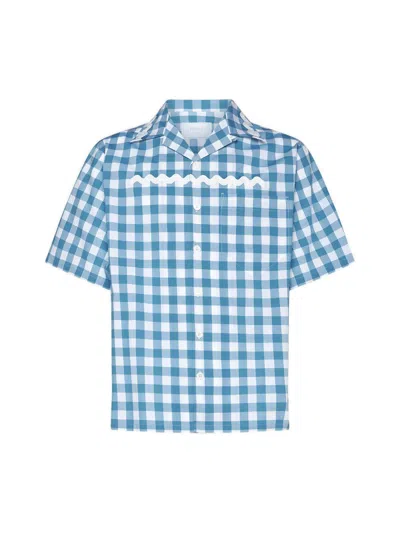 Prada Short-sleeved Cotton Shirt In Biancoturq