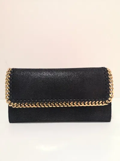 Stella Mccartney Black And Golden Continental Falabella Wallet In Black