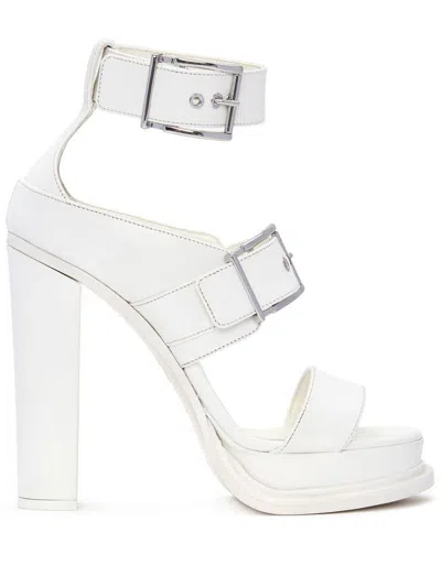 Alexander Mcqueen Alexander Mc Queen 120mm Leather Platform Sandals In New Ivory,silver