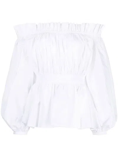 Alexander Mcqueen Off Shoulder Cotton Top In Opticalwhite