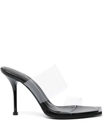 Alexander Mcqueen Open-toe Leather 100mm Mules In Trans,blck