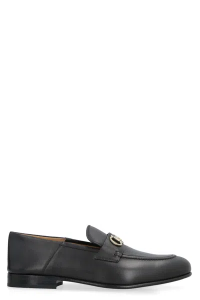 Ferragamo Gancini Logo Buckle Leather Mules In Black