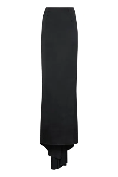 Balenciaga Elegant Black Satin Skirt With Train For Women In Black