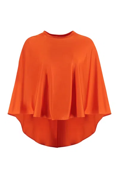 Stella Mccartney Asymmetric Neon Satin-jersey Blouse In Orange