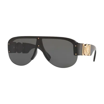 Versace Men's Semi-rimless Acetate Shield Sunglasses In Black