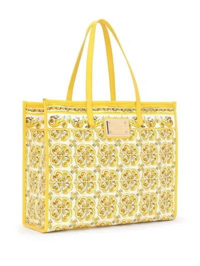 Shop Dolce & Gabbana Women Majolica-print Large Shopper Bag In Yellow