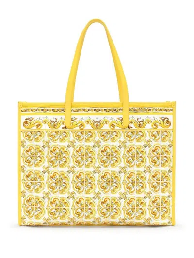 Shop Dolce & Gabbana Women Majolica-print Large Shopper Bag In Yellow