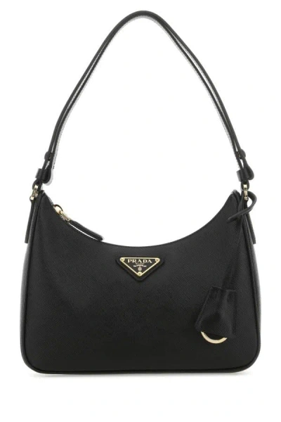 Shop Prada Woman Black Leather Mini  Re-edition Shoulder Bag
