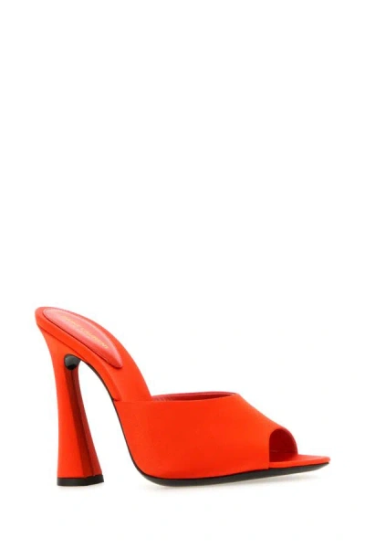 Saint Laurent Suite Satin Block-heel Mules In Orange