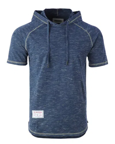 Zimego Men's Short Sleeve Pullover Pocket Hipster Thin Hoodie In Navy In Blue