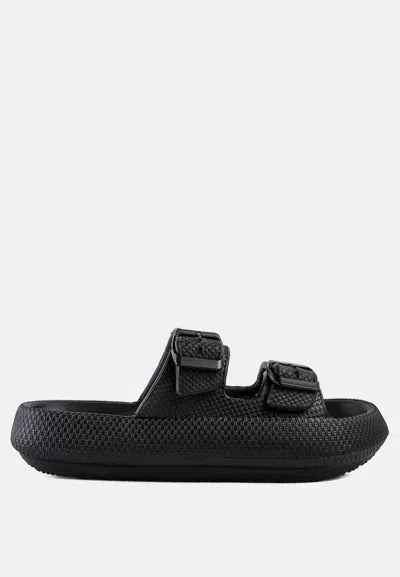 London Rag Loma Hovercraft Buckled Slides In Black