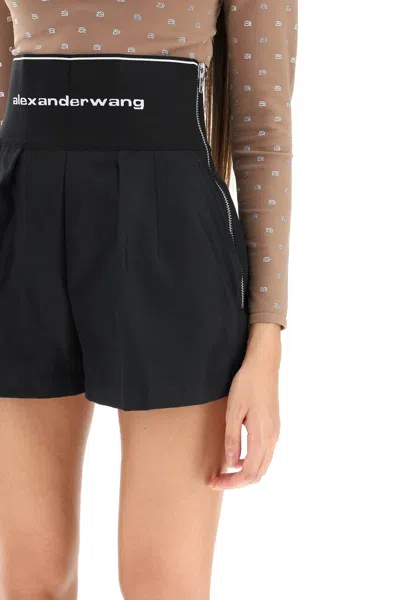 Shop Alexander Wang Cotton And Nylon Shorts With Branded Waistband In Black