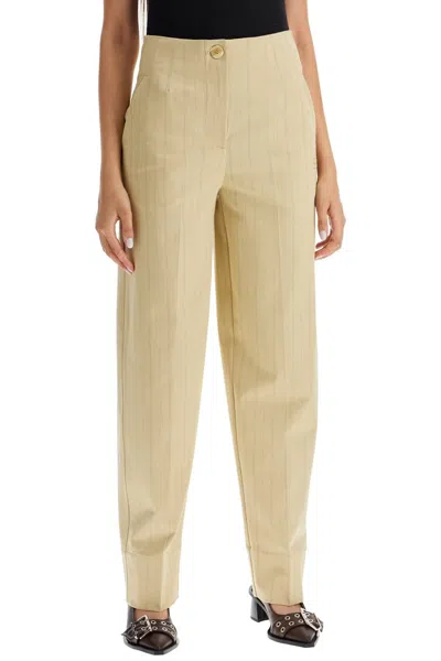 Shop Ganni Striped Tapered Trousers In 浅褐色的