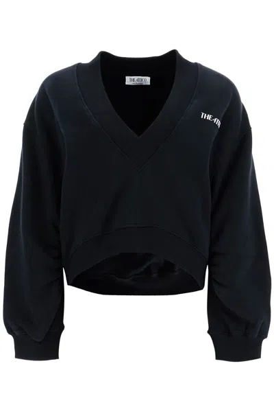 Attico Oversized Logo-embellished Cotton-blend Jersey Sweatshirt In Black